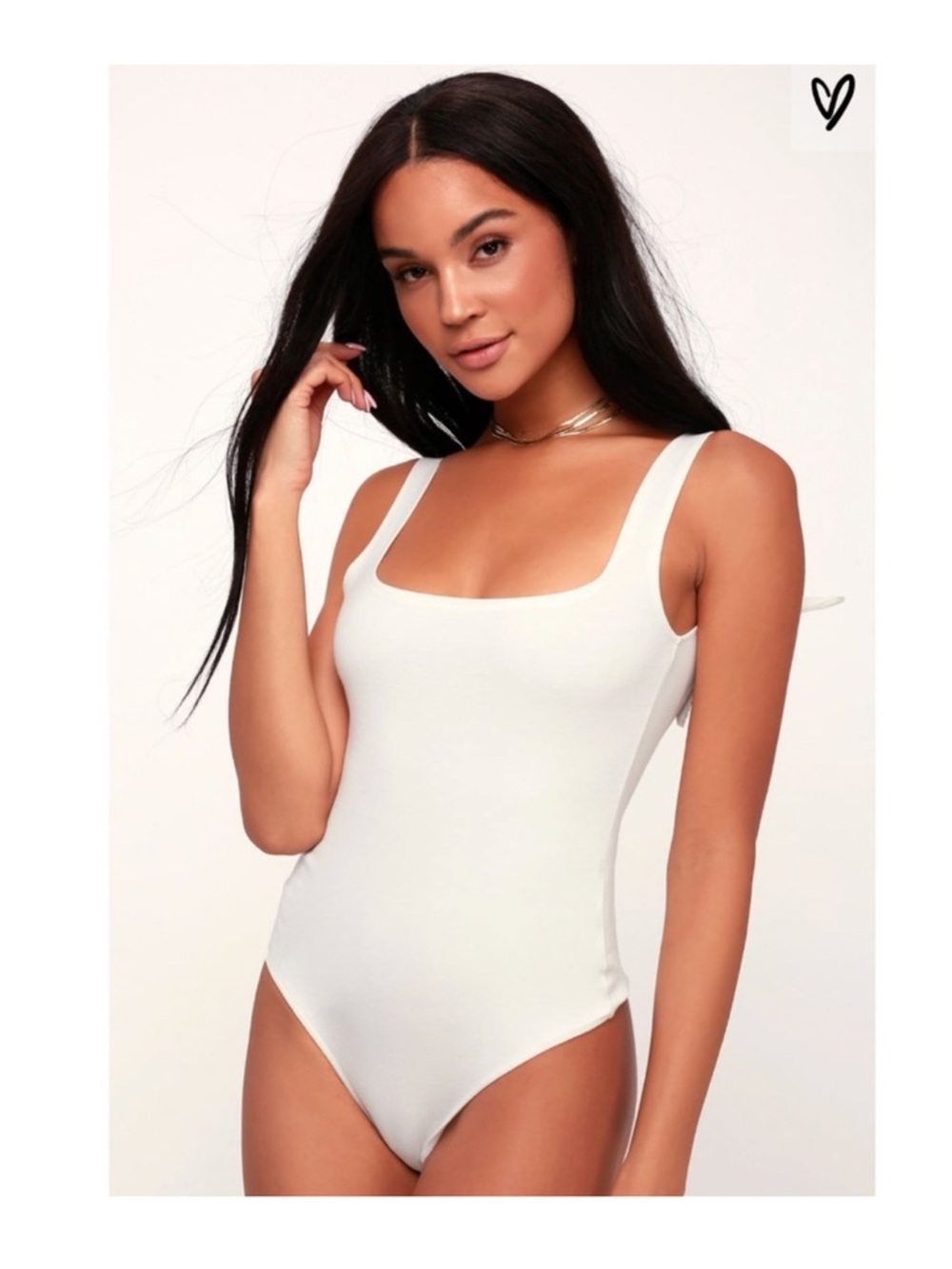Free People Intimately White Square Neck Bodysuit Scoop Back Size Medium